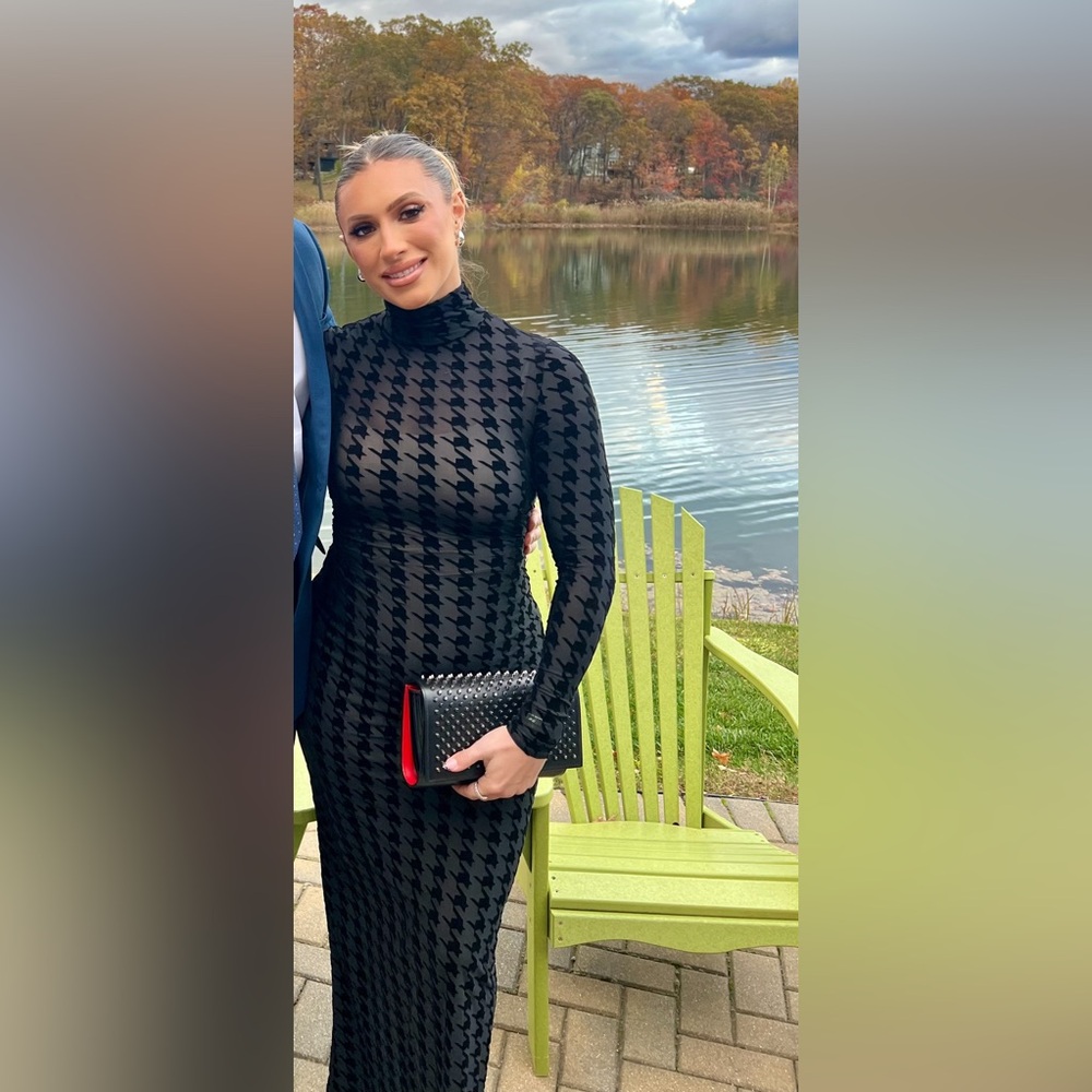 Naked Wardrobe Black Houndstooth Long Sleeve Dress
